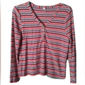 Mudd Vintage 90s Striped Long Sleeve Henley Top